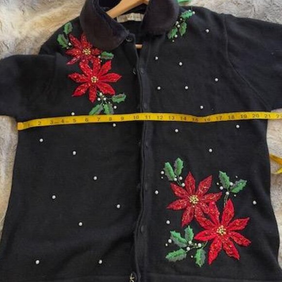 Victoria Jones Christmas Sweater Removable Faux Fur Collar Festive Holiday Wear - Picture 9 of 11